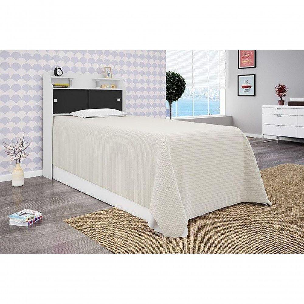 Cabeceira Box Solteiro 0,88cm Elisa Branco Branco/preto - Framar Móveis - 1