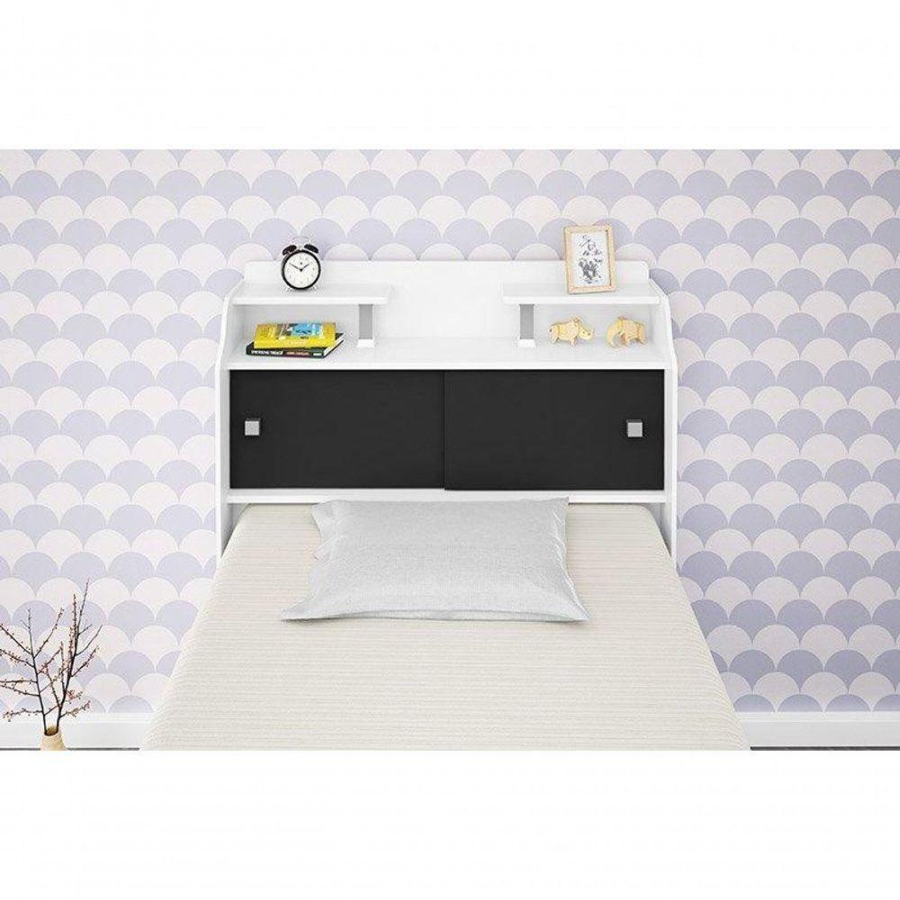 Cabeceira Box Solteiro 0,88cm Elisa Branco Branco/preto - Framar Móveis - 4