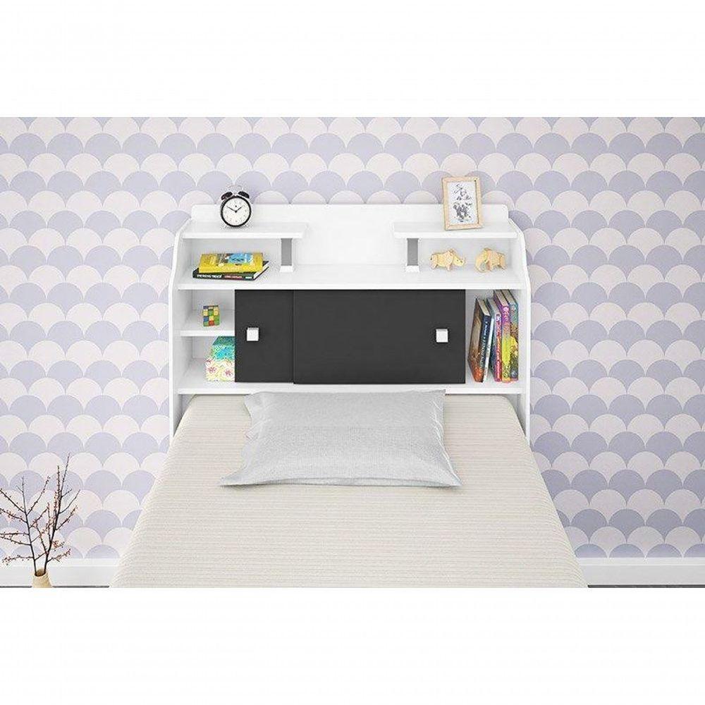 Cabeceira Box Solteiro 0,88cm Elisa Branco Branco/preto - Framar Móveis - 9