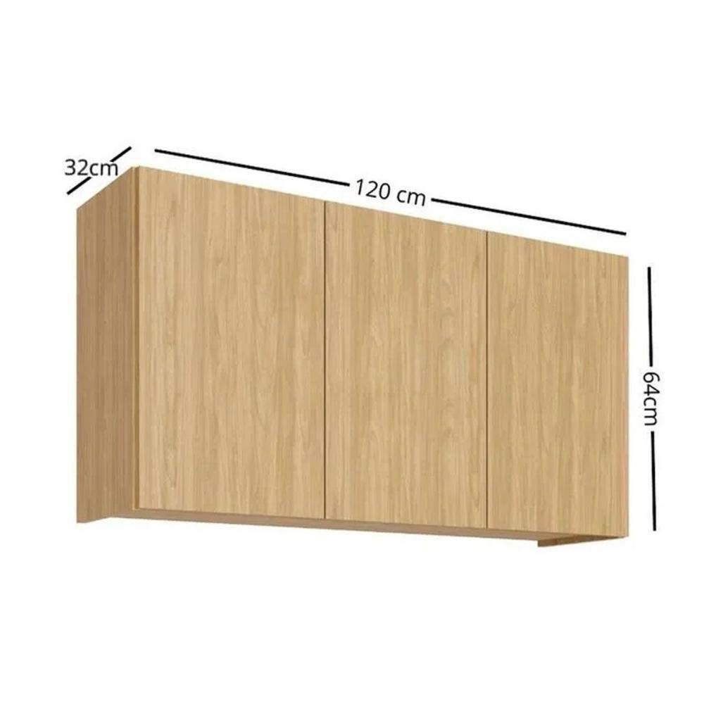 Armário De Cozinha Modulado Rebeca C- 3 Portas 120cm Mel - Movelbento - 3
