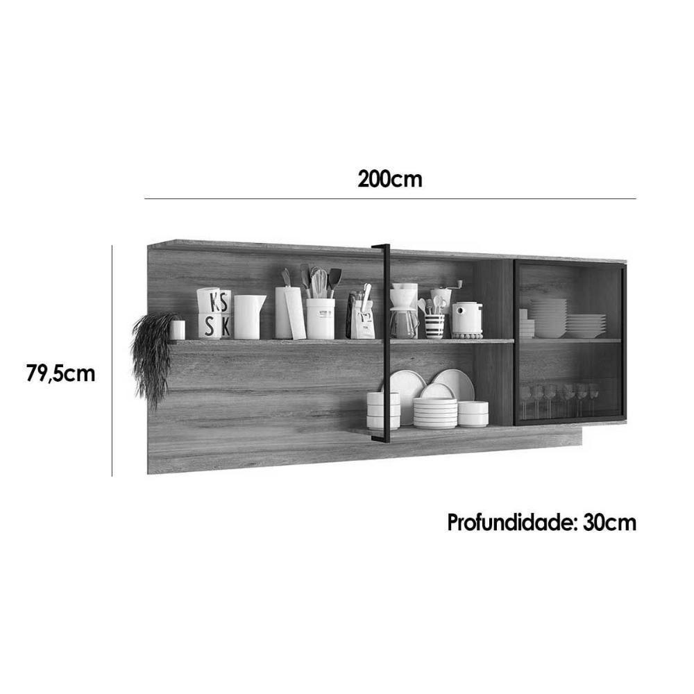 Armário De Cozinha Modulado Alpha 2504 C- 1 Porta C- Vidro 200cm Freijo - Carraro - 2