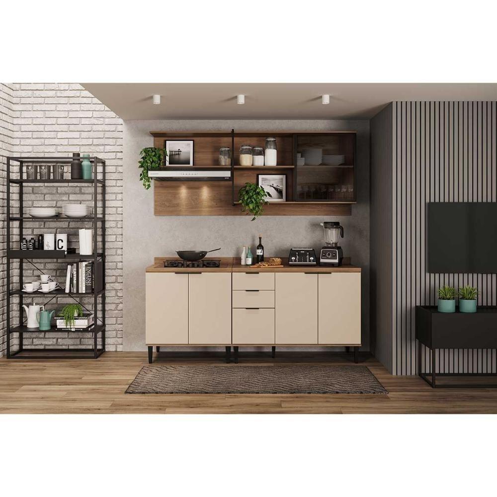 Armário De Cozinha Modulado Alpha 2504 C- 1 Porta C- Vidro 200cm Freijo - Carraro - 4