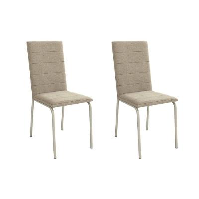 Cadeira Sala De Jantar Amsterdã 2c091 Aço Kit 2 Un Niquel-linho Bege Fendi - Kappesberg
