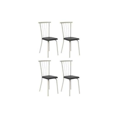 Cadeira Sala De Jantar 154 Aço Kit 4 Uni Prata-courano Preto - Carraro