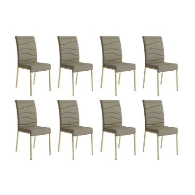 Cadeira De Cozinha Wave 1754 Kit 8 Un Dourado-linho Bamboo-courano Bamboo-noce - Carraro