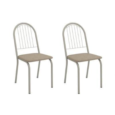 Cadeira De Cozinha Noruega 2c077nk Aço Kit 2 Un Niquel-linho Bege Fendi - Kappesberg