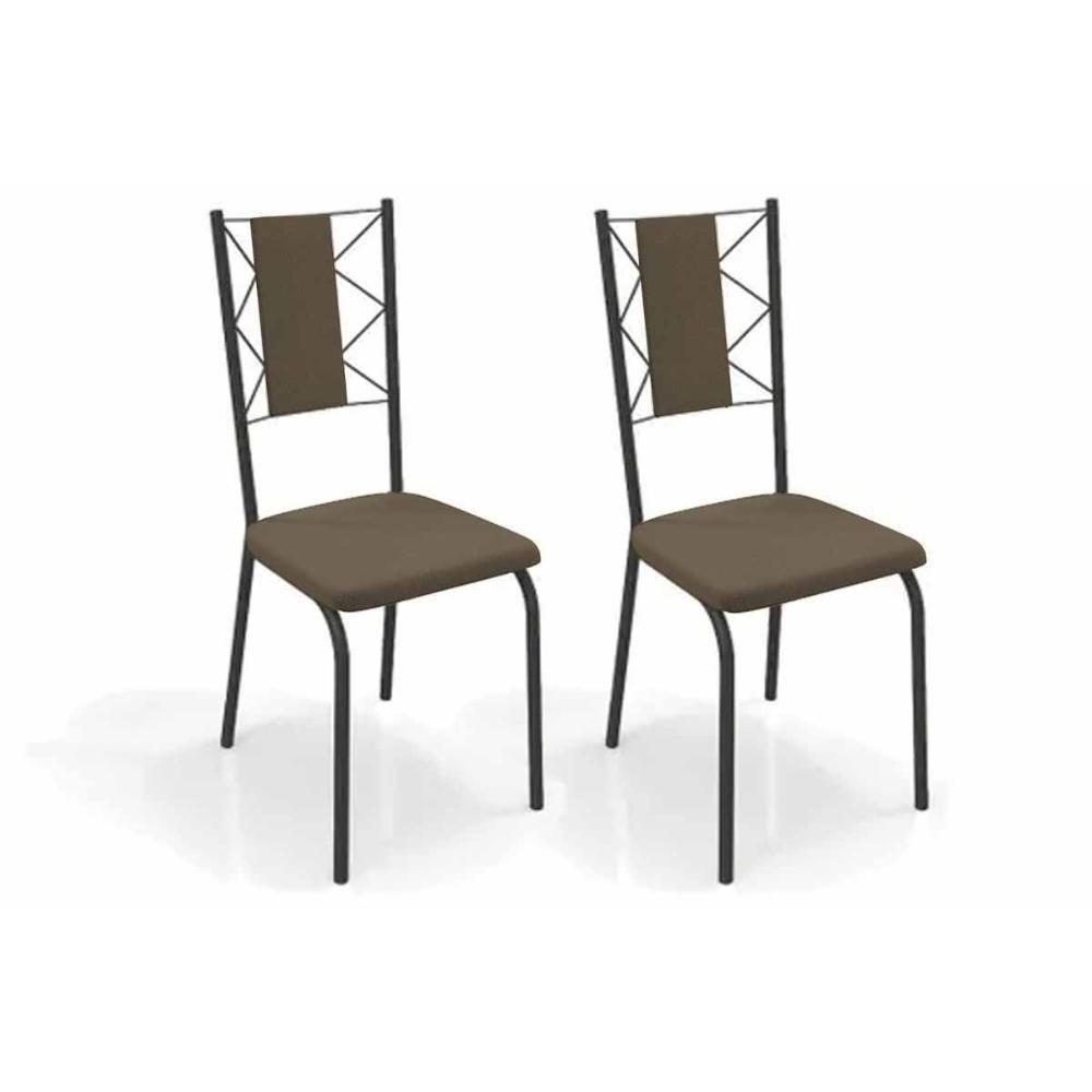 Cadeira De Cozinha Lisboa 2c076prf Aço Kit 2 Un Preto-suede Cappuccino - Kappesberg - 1