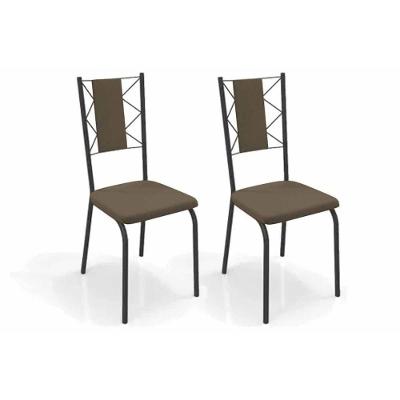Cadeira De Cozinha Lisboa 2c076prf Aço Kit 2 Un Preto-suede Cappuccino - Kappesberg