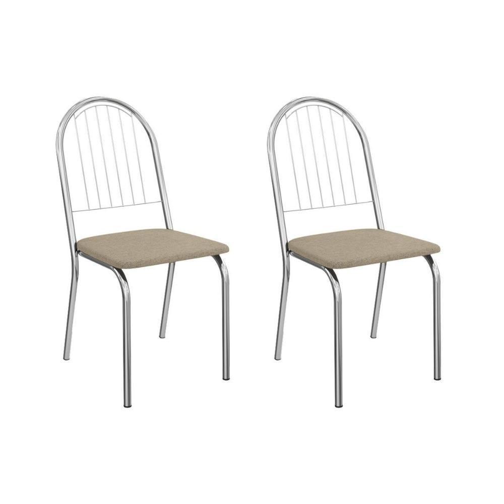 Cadeira De Cozinha Noruega 2c077cr Aço Kit 2 Un Cromado-linho Bege Fendi - Kappesberg - 1