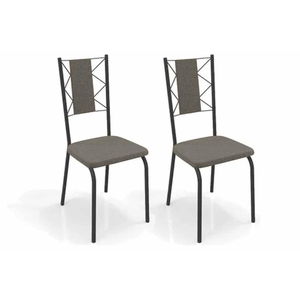 Cadeira De Cozinha Lisboa 2c076prf Aço Kit 2 Un Preto-linho Escuro - Kappesberg - 1