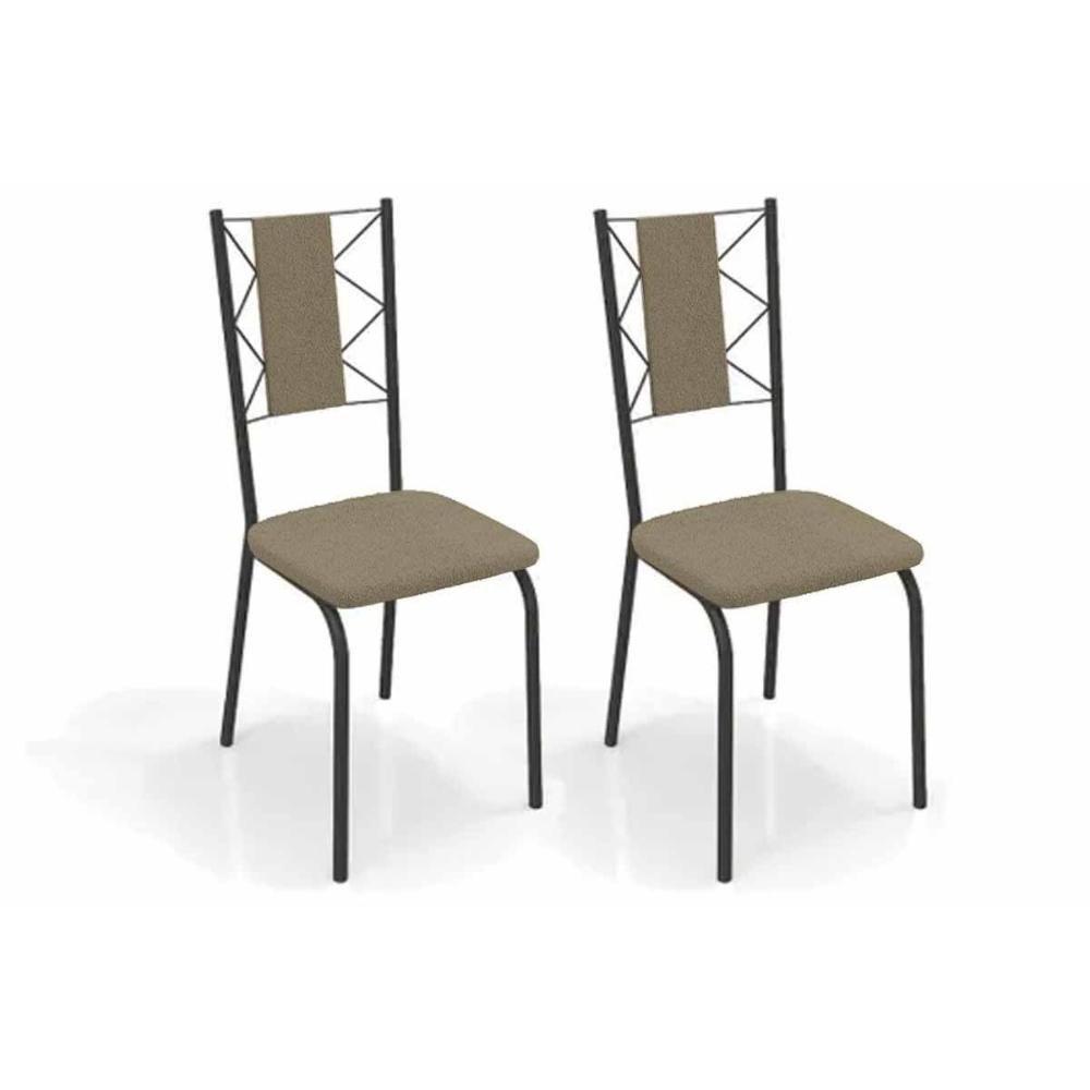 Cadeira De Cozinha Lisboa 2c076prf Aço Kit 2 Un Preto-boucle Bege Fendi - Kappesberg - 1