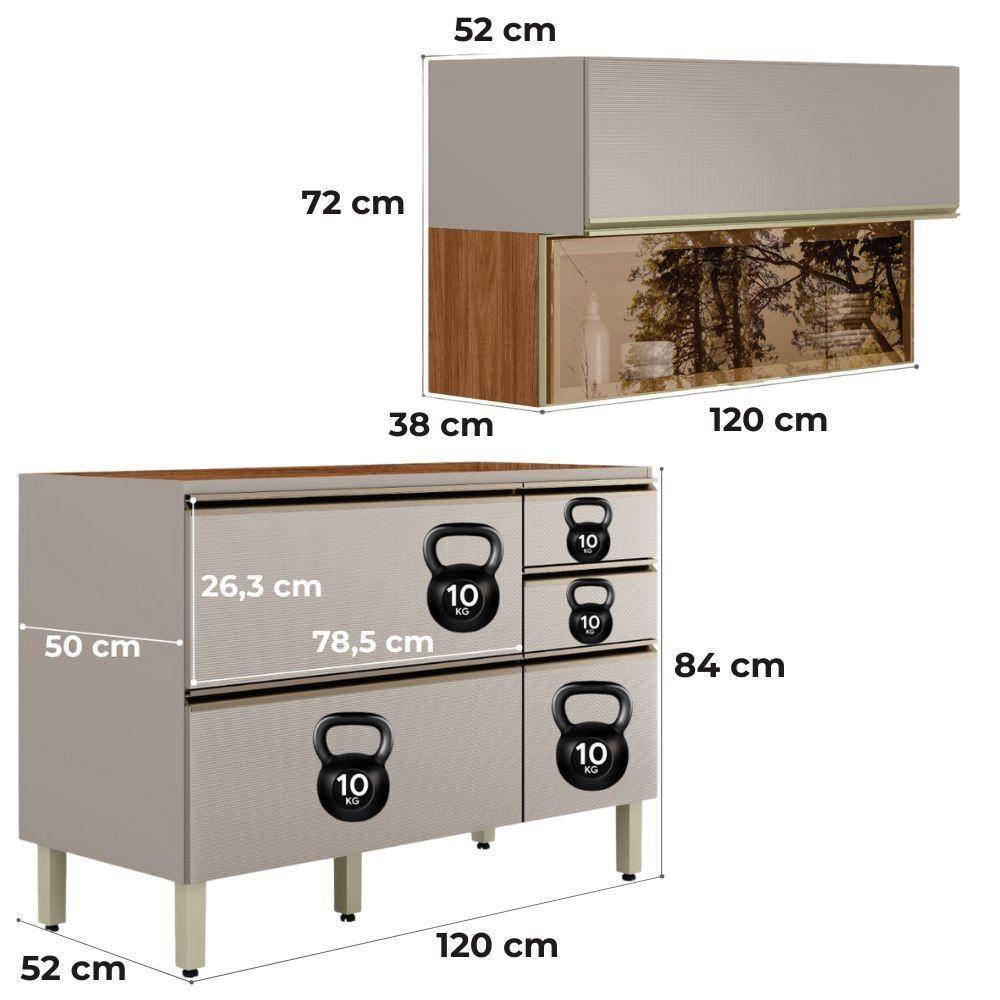 Balcao Com Tampo E Armario Aereo Vidro 120 Cm Proenca Nogueira Nude Prime Demartez Nogueira Nude Prime - 3