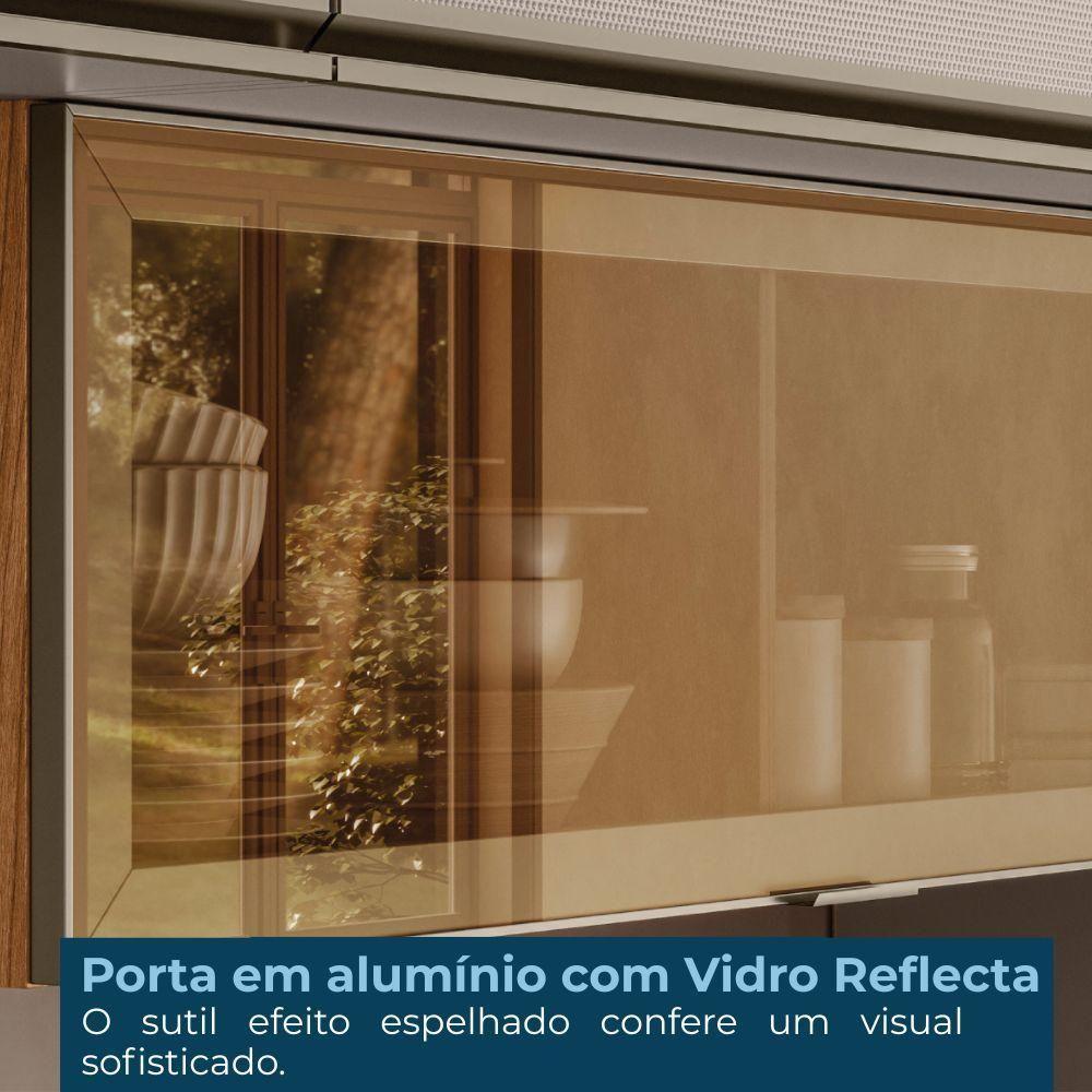 Balcao Com Tampo E Armario Aereo Vidro 120 Cm Proenca Nogueira Nude Prime Demartez Nogueira Nude Prime - 8