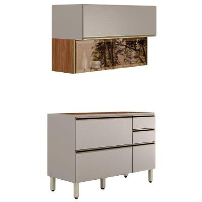 Balcao Com Tampo E Armario Aereo Vidro 120 Cm Proenca Nogueira Nude Prime Demartez Nogueira Nude Prime