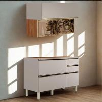 Balcao Com Tampo E Armario Aereo Vidro 120 Cm Proenca Nogueira Nude Prime Demartez Nogueira Nude Prime - 2