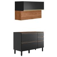 Balcao Com Tampo E Armario Aereo 120 Cm Proenca Nogueira Carbono Prime Demartez Nogueira Carbono Prime - 1