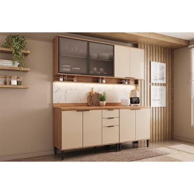 Cozinha Completa Alpha 4 Peças 8 Portas 2 Gavetas MDF Off White Freijo