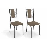 Kit 2 Cadeiras De Cozinha Lisboa 2c076prf Aço 2 Un Preto-ano Capuccino - Kappesberg - 1