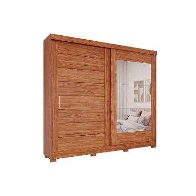 Guarda Roupa 2 Portas De Correr (1 C- Espelho) E 8 Gavetas C- Pés Florença Cinamomo - Panan