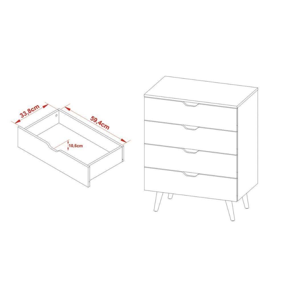 Cômoda Solteiro Cm-8026 C- 4 Gavetas Amêndoa - Tecno Mobili - 3