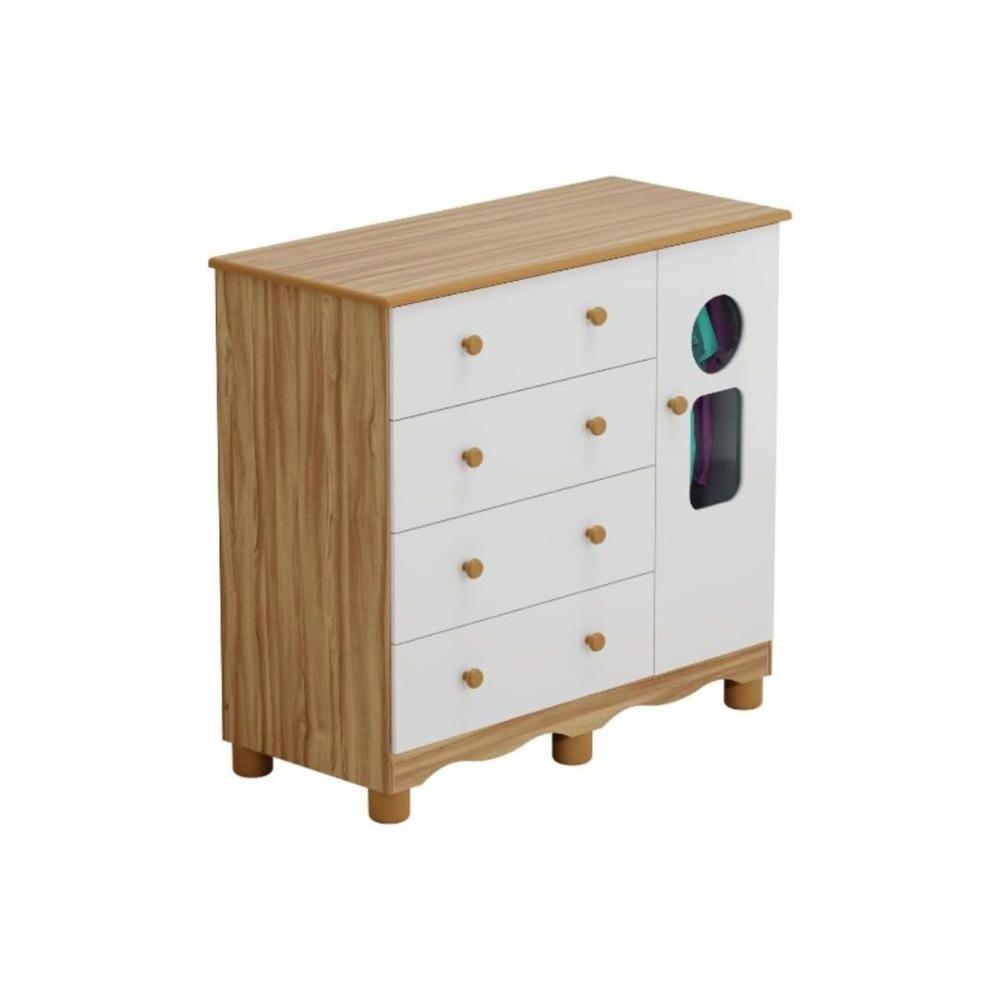 Cômoda Infantil Tedy C- 1 Porta Cristal E 4 Gavetas Branco-amendoa - Peroba - 1