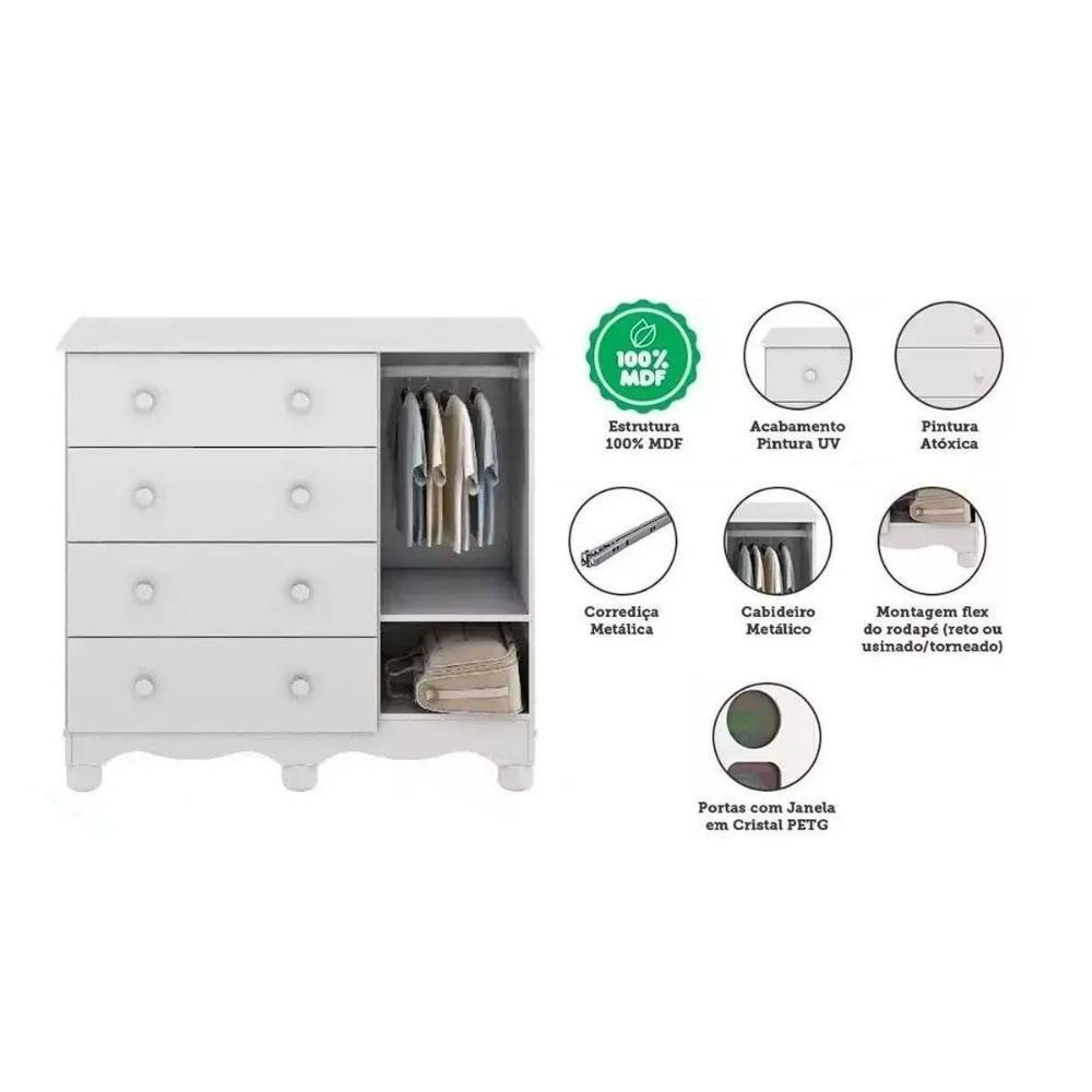 Cômoda Infantil Tedy C- 1 Porta Cristal E 4 Gavetas Branco-amendoa - Peroba - 2