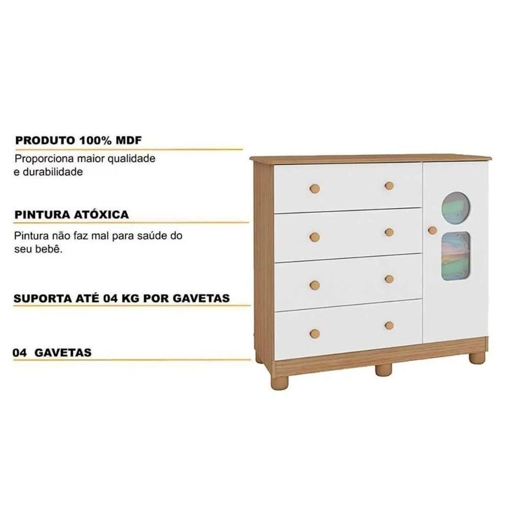 Cômoda Infantil Tedy C- 1 Porta Cristal E 4 Gavetas Branco-amendoa - Peroba - 3
