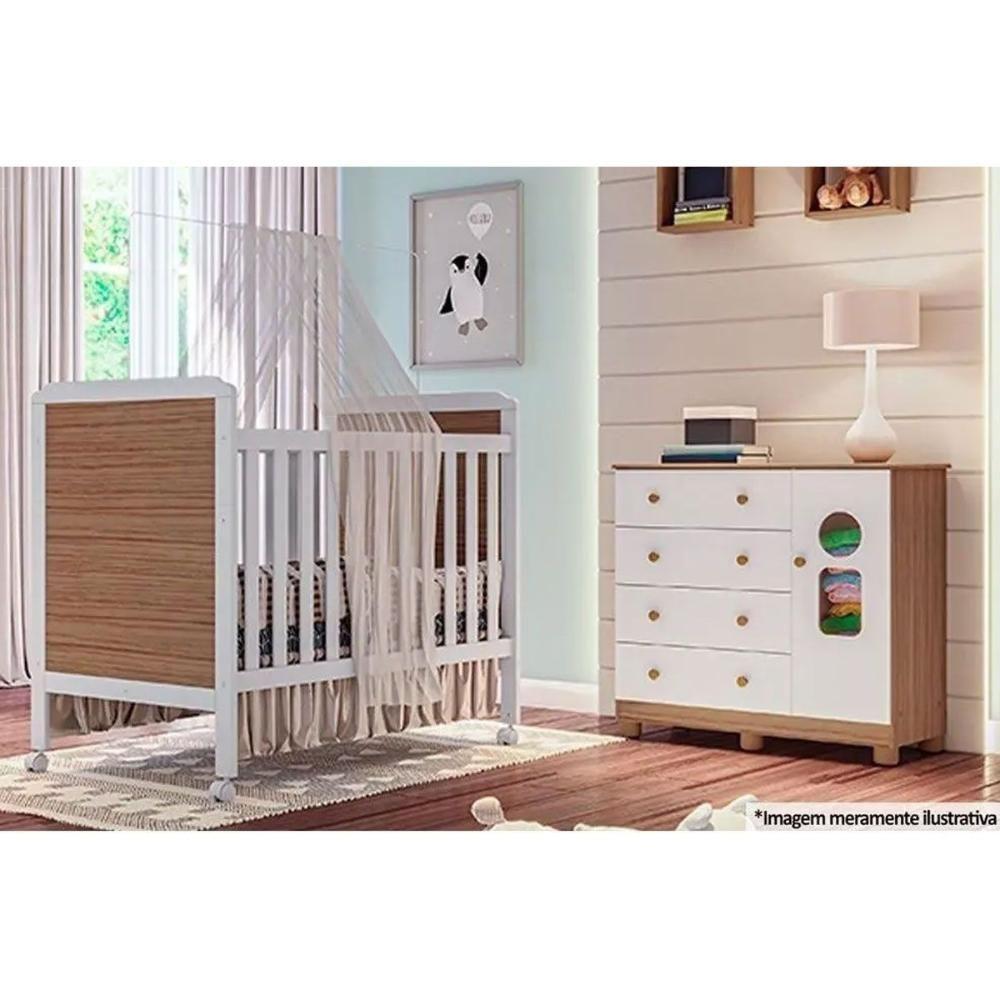 Cômoda Infantil Tedy C- 1 Porta Cristal E 4 Gavetas Branco-amendoa - Peroba - 6