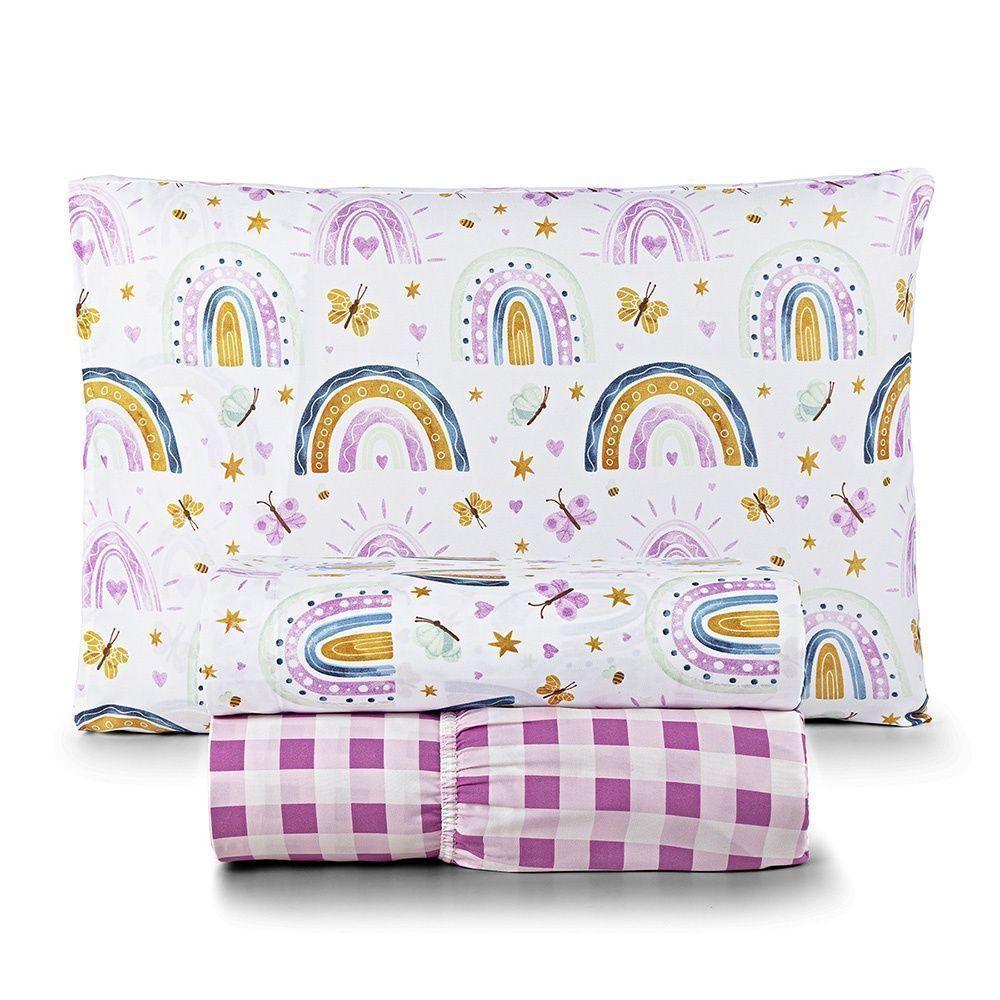 Kit Cobre Leito + Jogo De Cama Tutti Kids 200 Fios Solteiro 05 Peças 100% Poliéster - Rainbow - 5