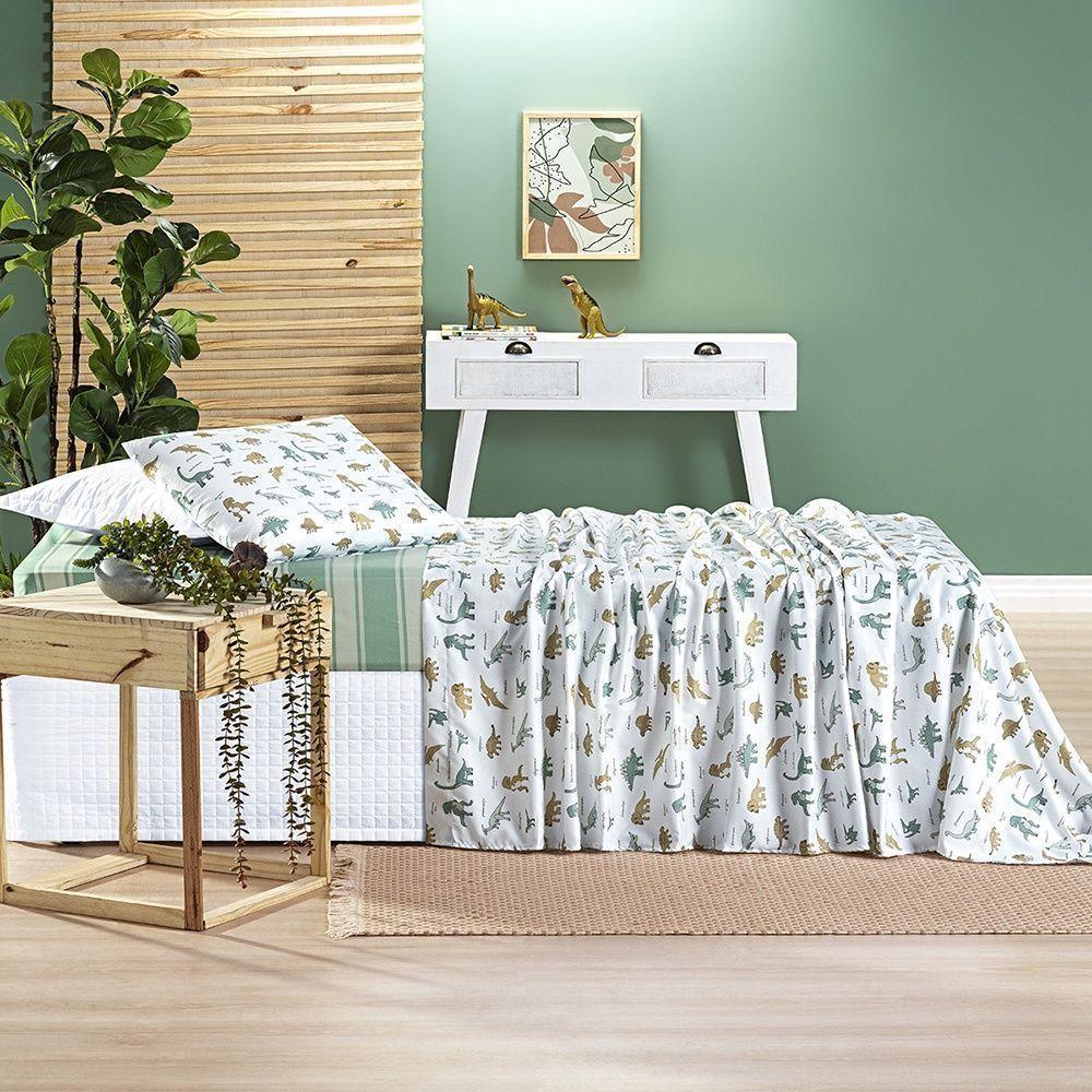 Kit Cobre Leito + Jogo De Cama Tutti Kids 200 Fios Solteiro 05 Peças 100% Poliéster - Dino World - 7