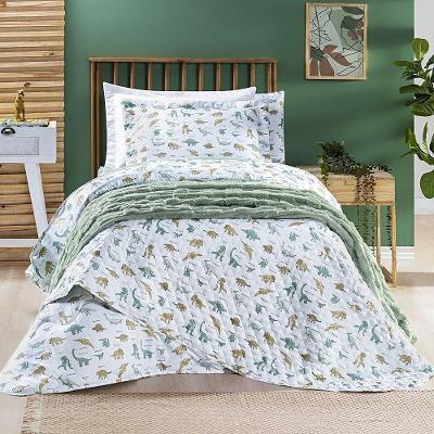 Kit Cobre Leito + Jogo De Cama Tutti Kids 200 Fios Solteiro 05 Peças 100% Poliéster - Dino World