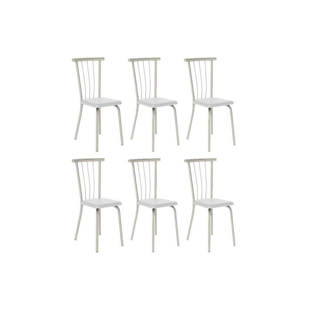 Kit 6 Cadeiras Sala Jantar 154 Aço 6 Uni Prata-courano Branco - Carraro - 1
