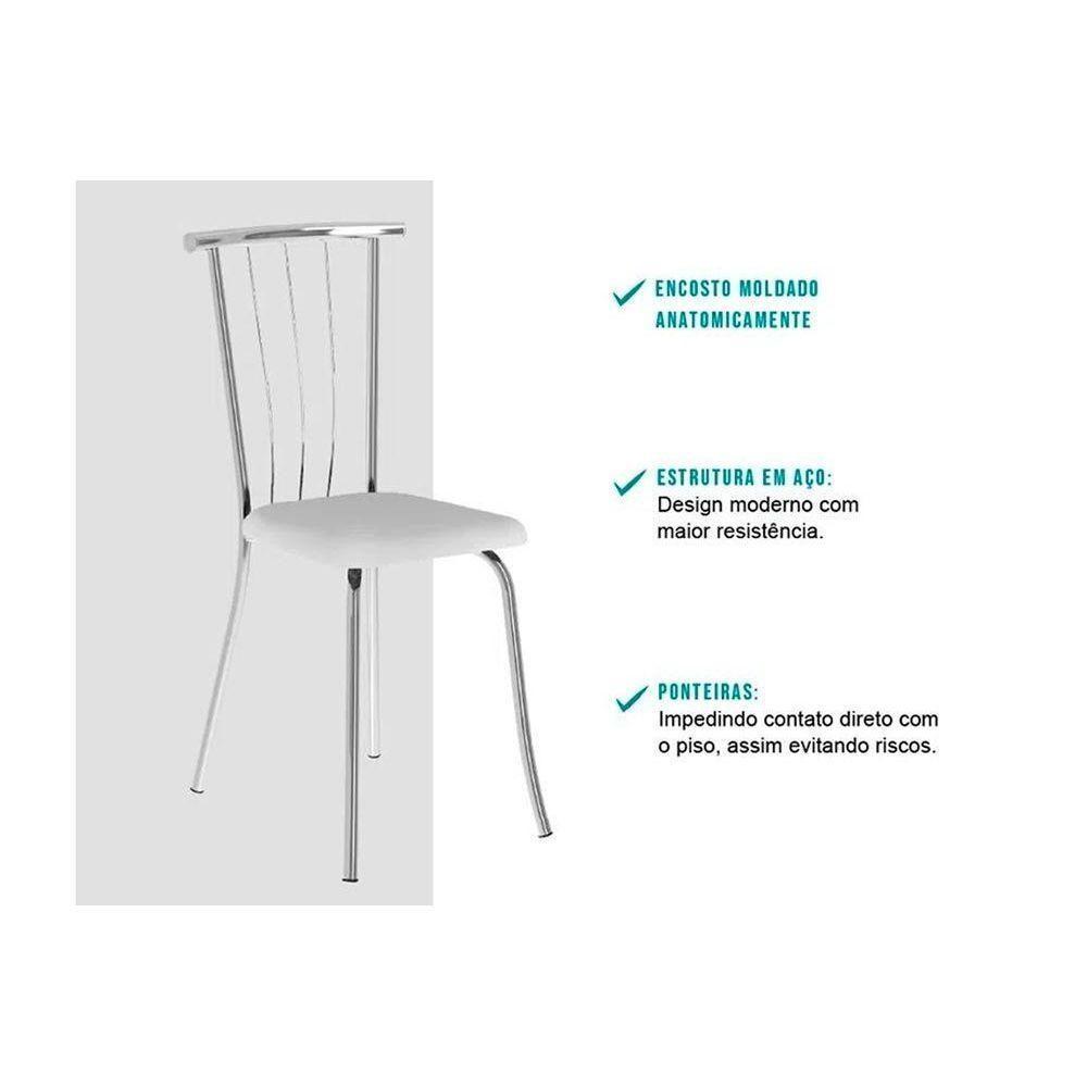 Kit 6 Cadeiras Sala Jantar 154 Aço 6 Uni Prata-courano Branco - Carraro - 3