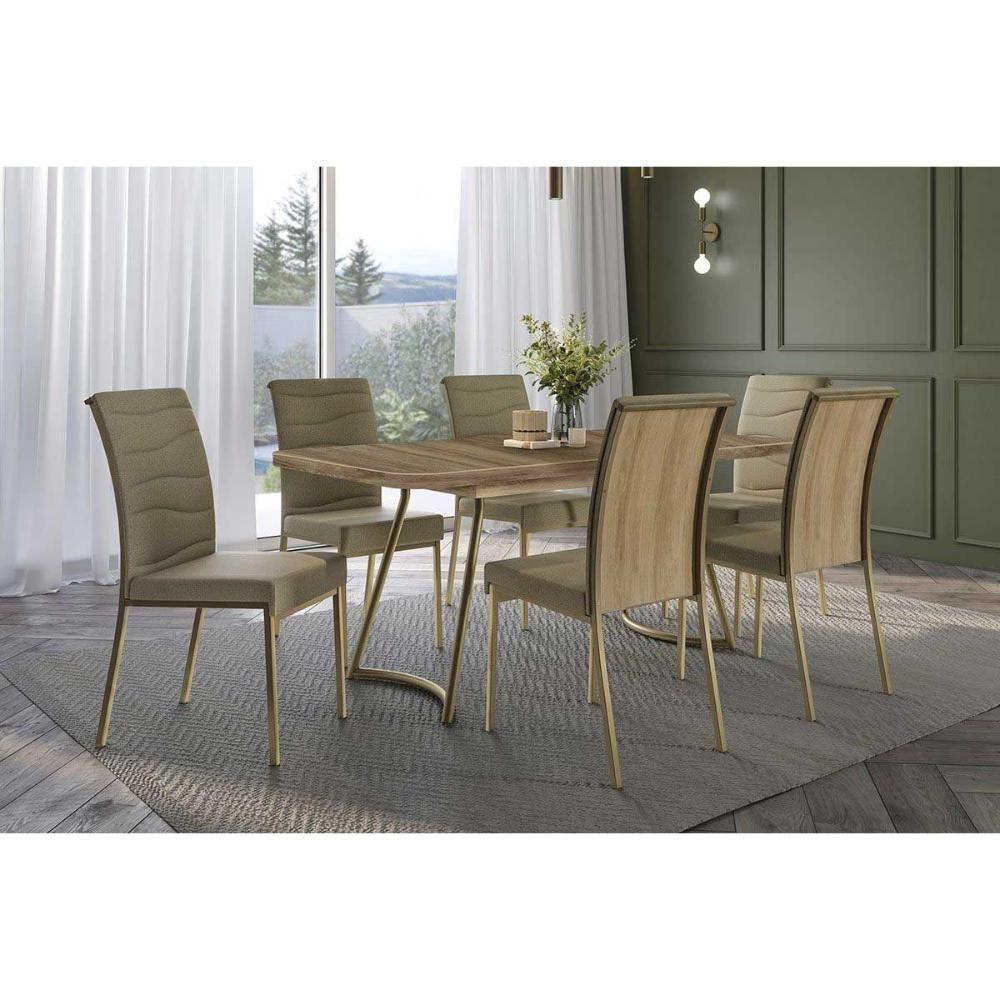 Kit 6 Cadeiras Sala Jantar Wave 1754 6 Un Dourado-linho Bamboo-courano Bamboo-noce - Carraro - 4