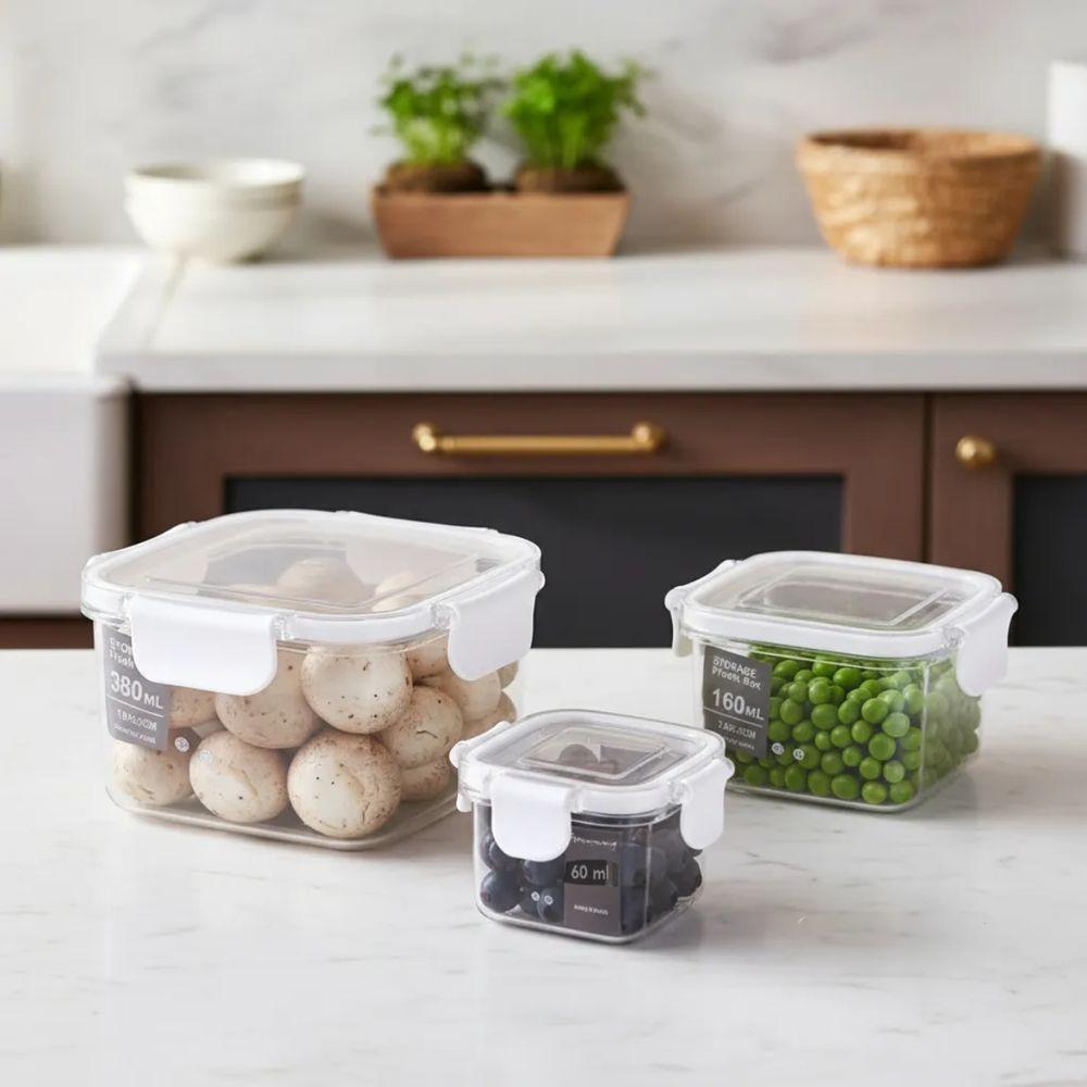 3 Potes Herméticos Quadrados Guardar Comida Freezer Microondas Geladeira Com Tampa Transparente - 3