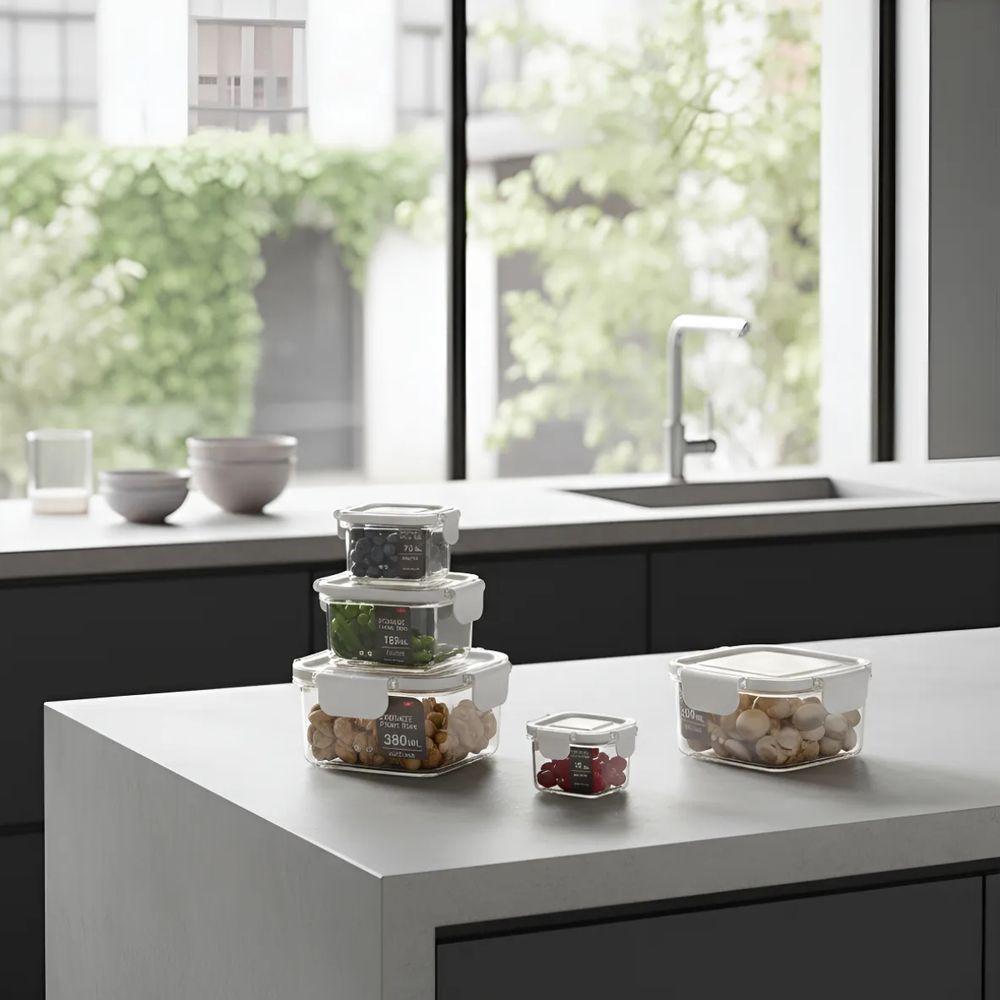3 Potes Herméticos Quadrados Guardar Comida Freezer Microondas Geladeira Com Tampa Transparente - 4