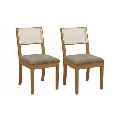 Kit 2 Cadeiras Sala Jantar Lola 2cmm004ca Premium Madeira Maciça 2 Un Carvalho-linho Bege Fendi-tela Bege - Kappesberg