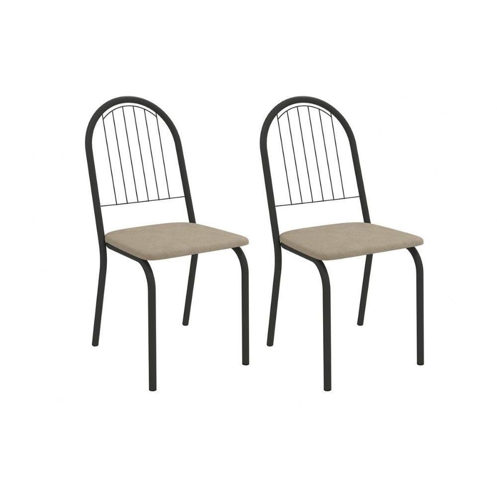 Kit 2 Cadeiras Sala Jantar Noruega 2c077prf Aço 2 Un Preto-linho Bege Fendi - Kappesberg - 1