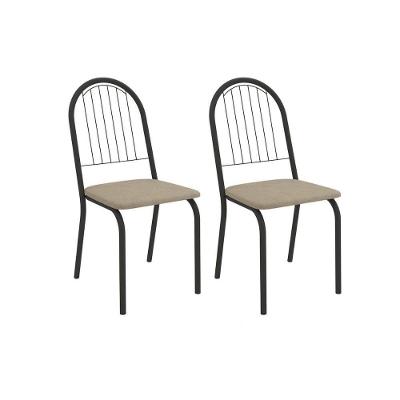 Kit 2 Cadeiras Sala Jantar Noruega 2c077prf Aço 2 Un Preto-linho Bege Fendi - Kappesberg