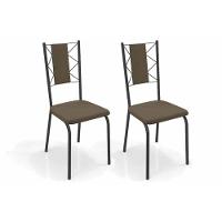 Kit 2 Cadeiras Sala Jantar Lisboa 2c076prf Aço 2 Un Preto-suede Cappuccino - Kappesberg - 1