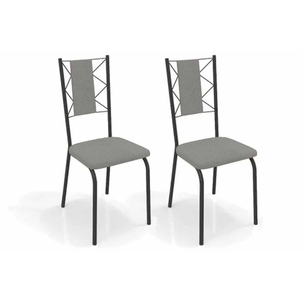 Kit 2 Cadeiras Sala Jantar Lisboa 2c076prf Aço 2 Un Preto-boucle Cinza - Kappesberg - 1