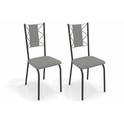 Kit 2 Cadeiras Sala Jantar Lisboa 2c076prf Aço 2 Un Preto-boucle Cinza - Kappesberg