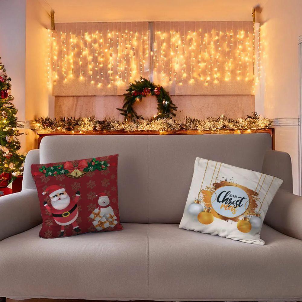 Capa De Almofada De Natal Com Zíper 43cm X 43cm Kit 02 Peças Natal 16 - 1