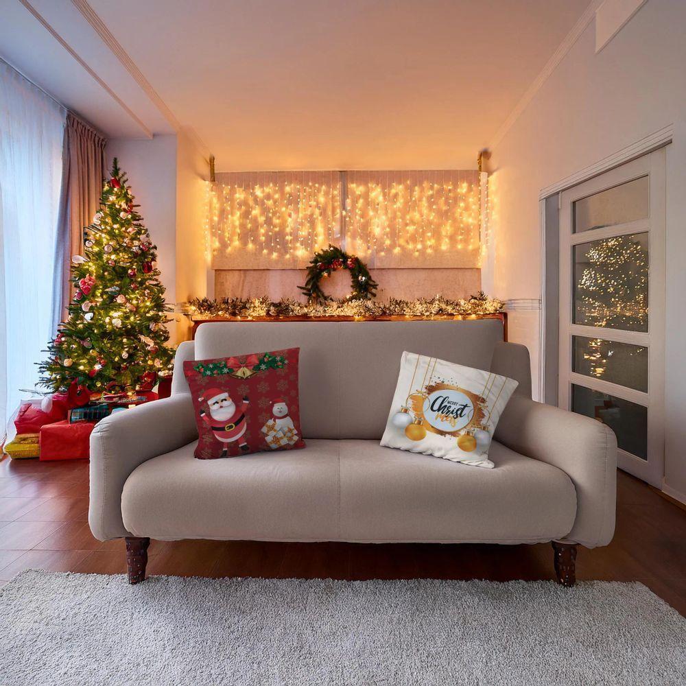Capa De Almofada De Natal Com Zíper 43cm X 43cm Kit 02 Peças Natal 16 - 2