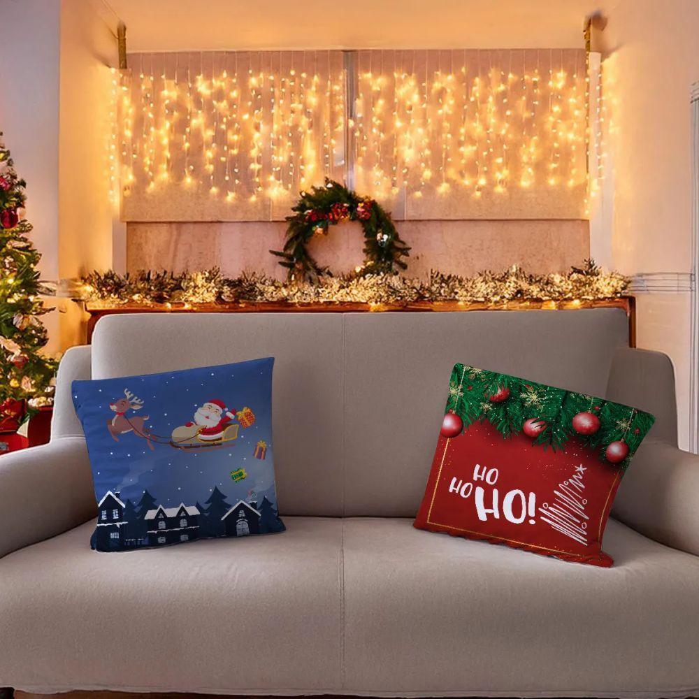 Capa De Almofada De Natal Com Zíper 43cm X 43cm Kit 02 Peças Natal 15 - 1