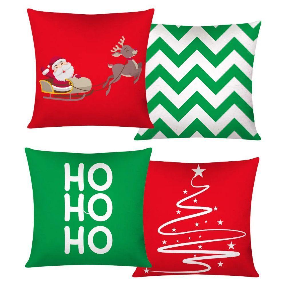 Capa De Almofada De Natal Com Zíper 43cm X 43cm Kit 04 Peças Natal 01 - 1