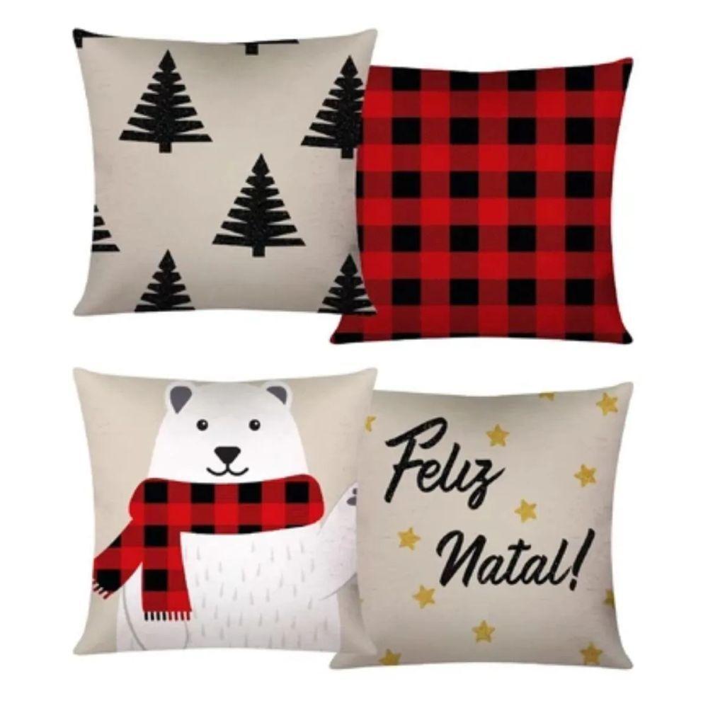 Capa De Almofada De Natal Com Zíper 43cm X 43cm Kit 04 Peças Natal 17 - 1