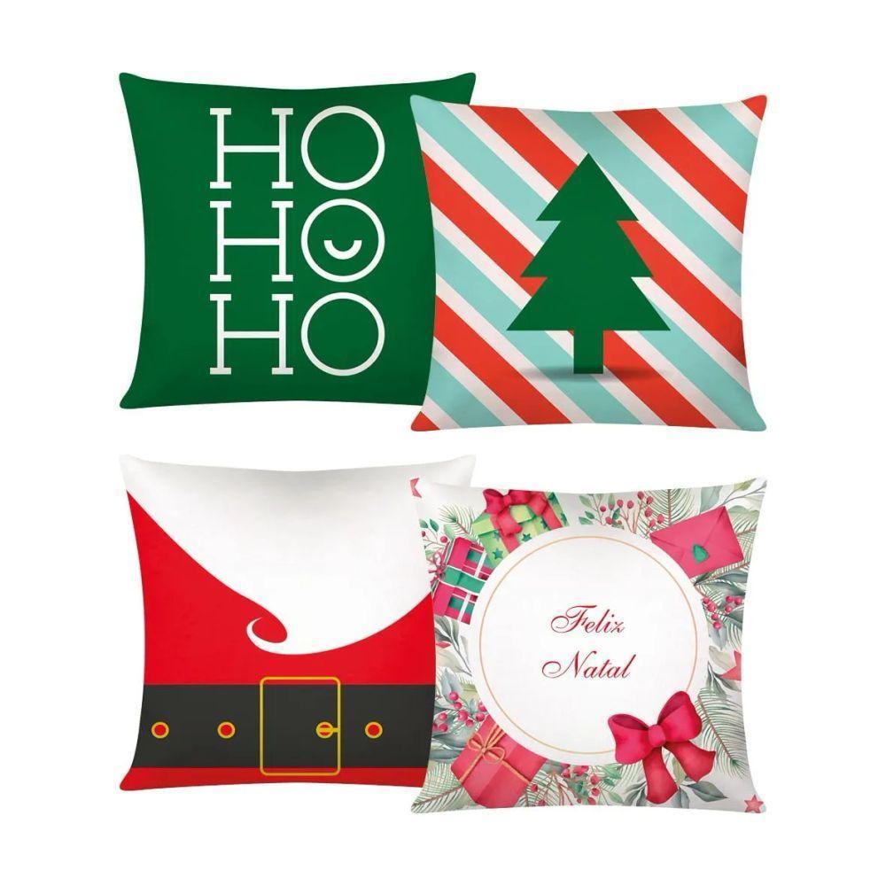 Capa De Almofada De Natal Com Zíper 43cm X 43cm Kit 04 Peças Natal 14 - 1