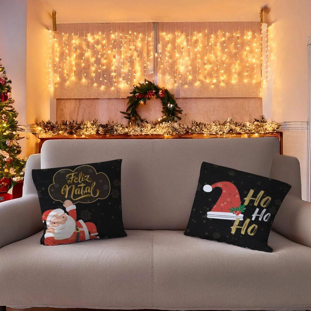 Capa De Almofada De Natal Com Zíper 43cm X 43cm Kit 02 Peças Natal 12 - 1