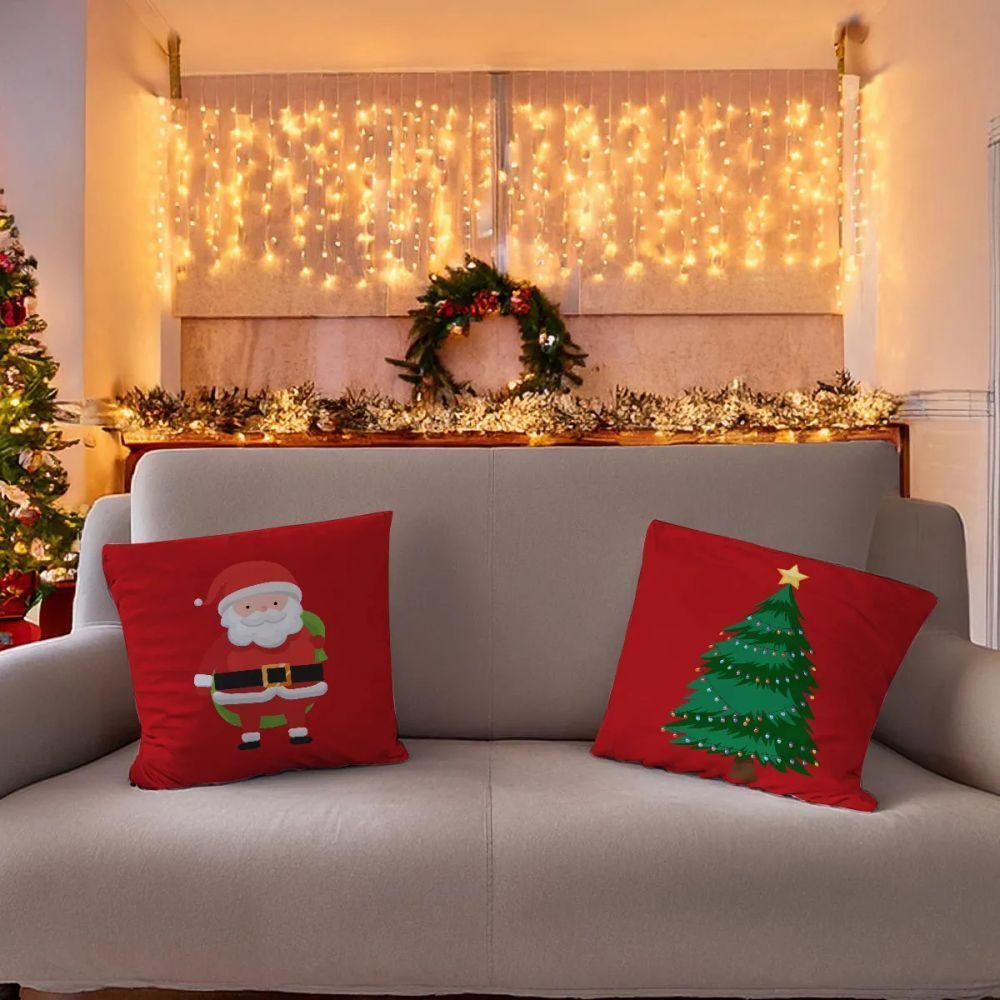 Capa De Almofada De Natal Com Zíper 43cm X 43cm Kit 02 Peças Natal 03 - 1